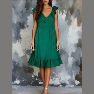 Y2K Allen B Midi Dress XL Baby Doll Wrap Bodice Sleeveless Ruffle Resort Shower